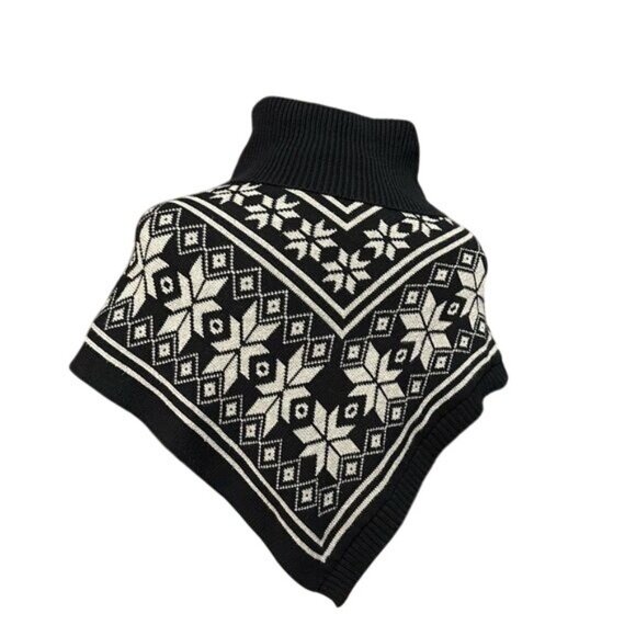 Cherokee XS/S Black & White Snowflake Pattern Knit Poncho - Picture 1 of 5